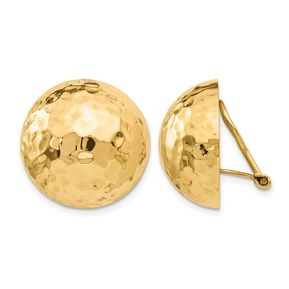 14k 20mm Hammered Half Ball Omega Back Non-pierced Earrings