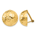 14k 18mm Hammered Half Ball Omega Back Non-pierced Earrings