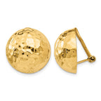 14k 18mm Hammered Half Ball Omega Back Non-pierced Earrings