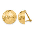 14k 16mm Hammered Half Ball Omega Back Non-pierced Earrings