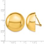 14k 24mm Polished Half Ball Omega Back Non-pierced Earrings