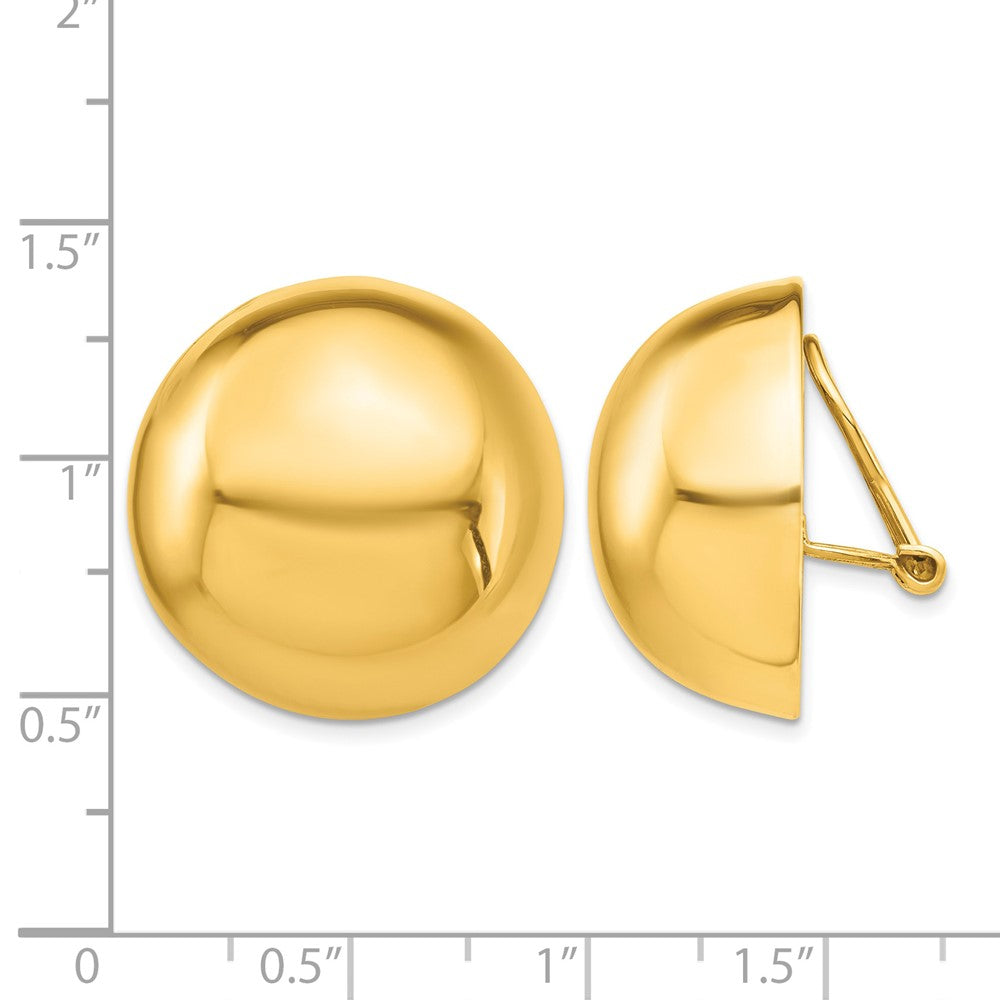 14k 24mm Polished Half Ball Omega Back Non-pierced Earrings