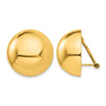 14k 20mm Polished Half Ball Omega Back Non-pierced Earrings