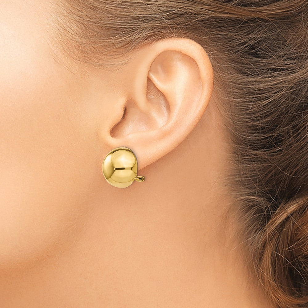 14k 16mm Polished Half Ball Omega Back Non-pierced Earrings