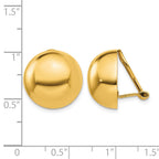 14k 16mm Polished Half Ball Omega Back Non-pierced Earrings