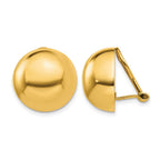14k 16mm Polished Half Ball Omega Back Non-pierced Earrings