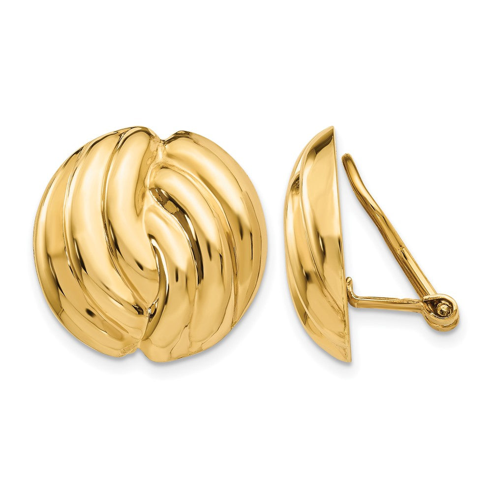 14k 19mm Polished Swirl Omega Back Non-pierced Earrings
