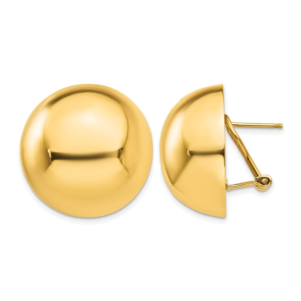 14k 24mm Polished Half Ball Omega Back Post Earrings