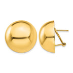 14k 24mm Polished Half Ball Omega Back Post Earrings