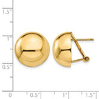 14k 16mm Polished Half Ball Omega Back Post Earrings