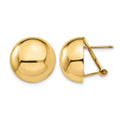 14k 16mm Polished Half Ball Omega Back Post Earrings