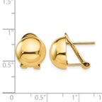 14k 12mm Polished Half Ball Omega Back Post Earrings