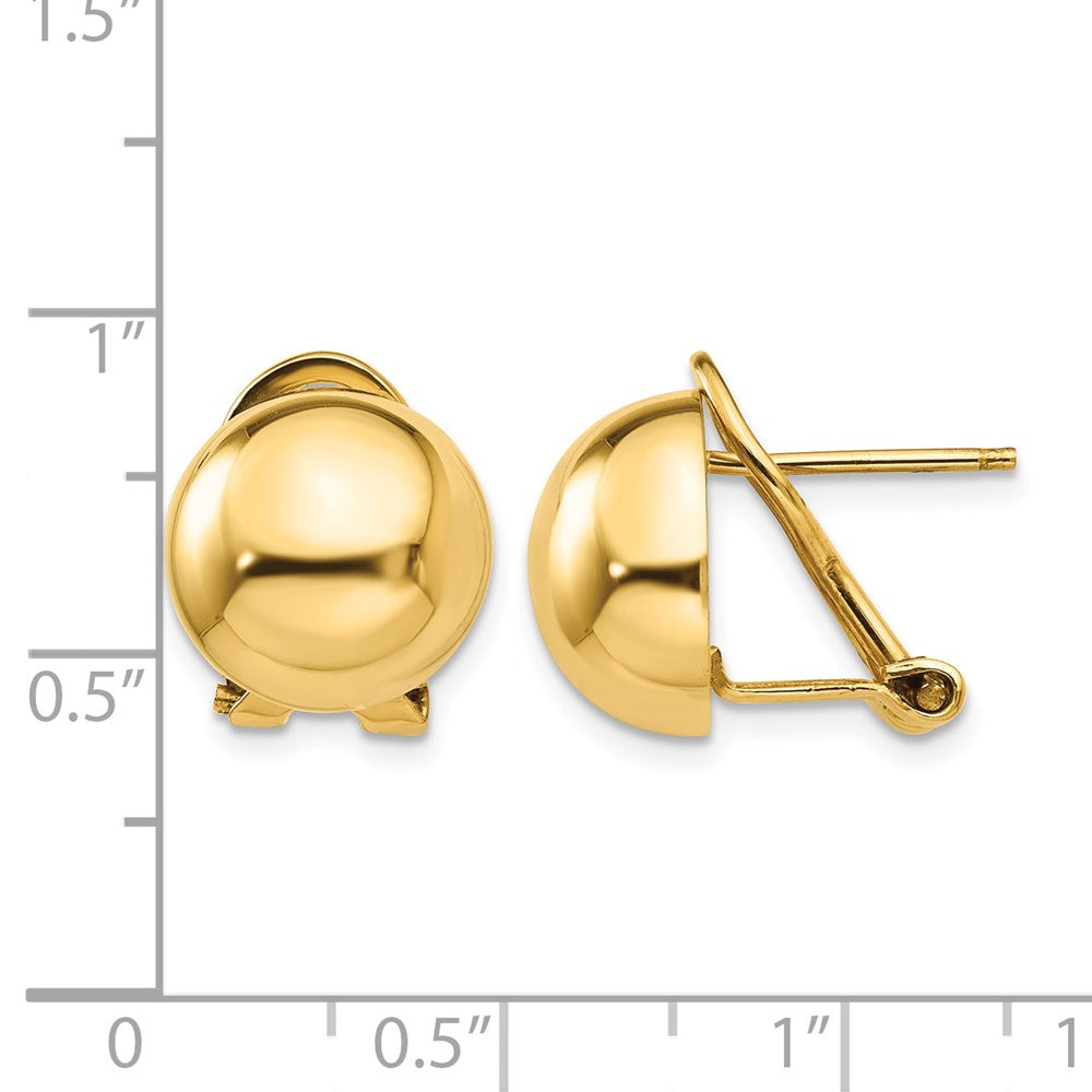 14k 12mm Polished Half Ball Omega Back Post Earrings