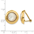14k Omega Clip Mother of Pearl Cabochon 16mm Non-pierced Earrings