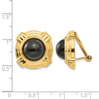 14k Omega Clip Black Onyx Cabochon 18mm Non-pierced Earrings