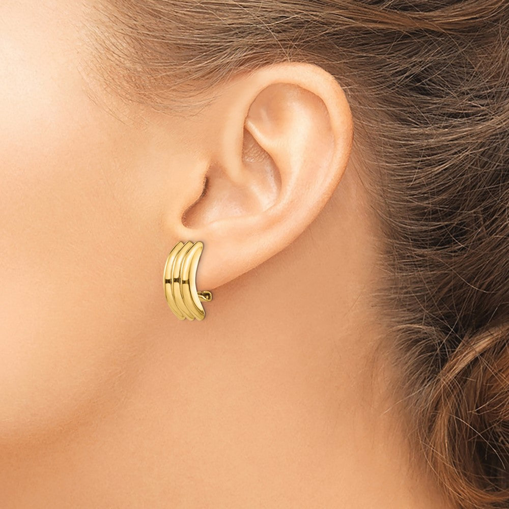 14k 8.5x20mm Polished Ribbed Omega Back Post Earrings