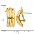14k 8.5x20mm Polished Ribbed Omega Back Post Earrings