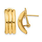 14k 8.5x20mm Polished Ribbed Omega Back Post Earrings