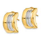 14k and White Rhodium 11.75x20mm Striped Omega Back Post Earrings