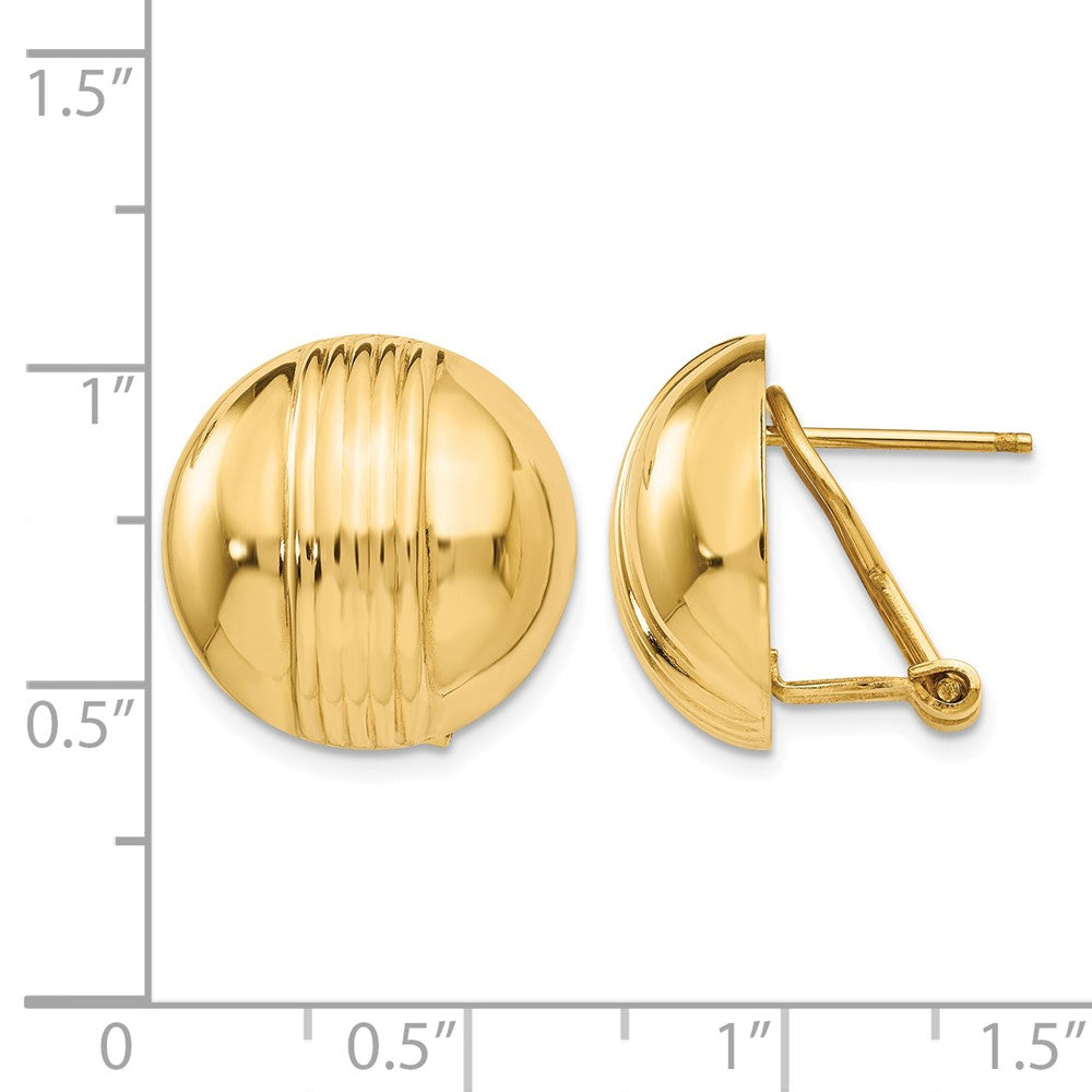 14k 16mm Ribbed Domed Omega Back Post Earrings