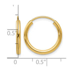 14k 2x17mm Polished Round Endless Tube Hoop Earrings