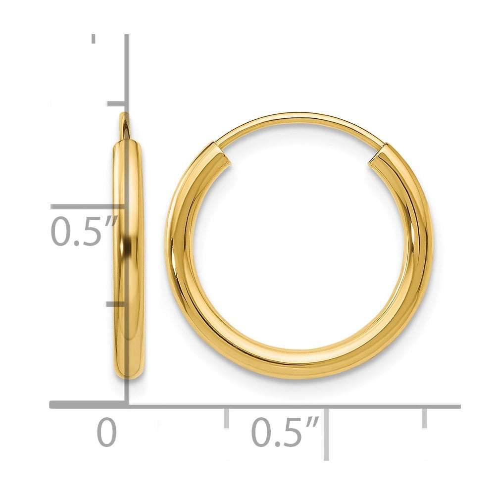 14k 2x17mm Polished Round Endless Tube Hoop Earrings