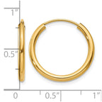 14k 2x20mm Polished Round Endless Tube Hoop Earrings