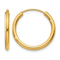 14k 2x20mm Polished Round Endless Tube Hoop Earrings