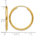 14k 2x25mm Polished Round Endless Tube Hoop Earrings