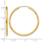 14k 2x35mm Polished Round Endless Tube Hoop Earrings