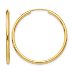 14k 2x35mm Polished Round Endless Tube Hoop Earrings