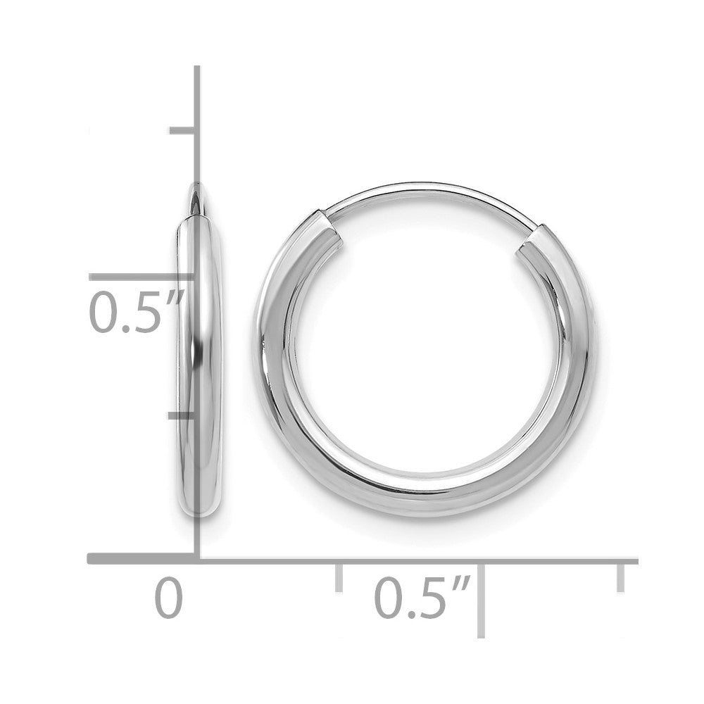 14k White Gold 2x16mm Polished Round Endless Tube Hoop Earrings