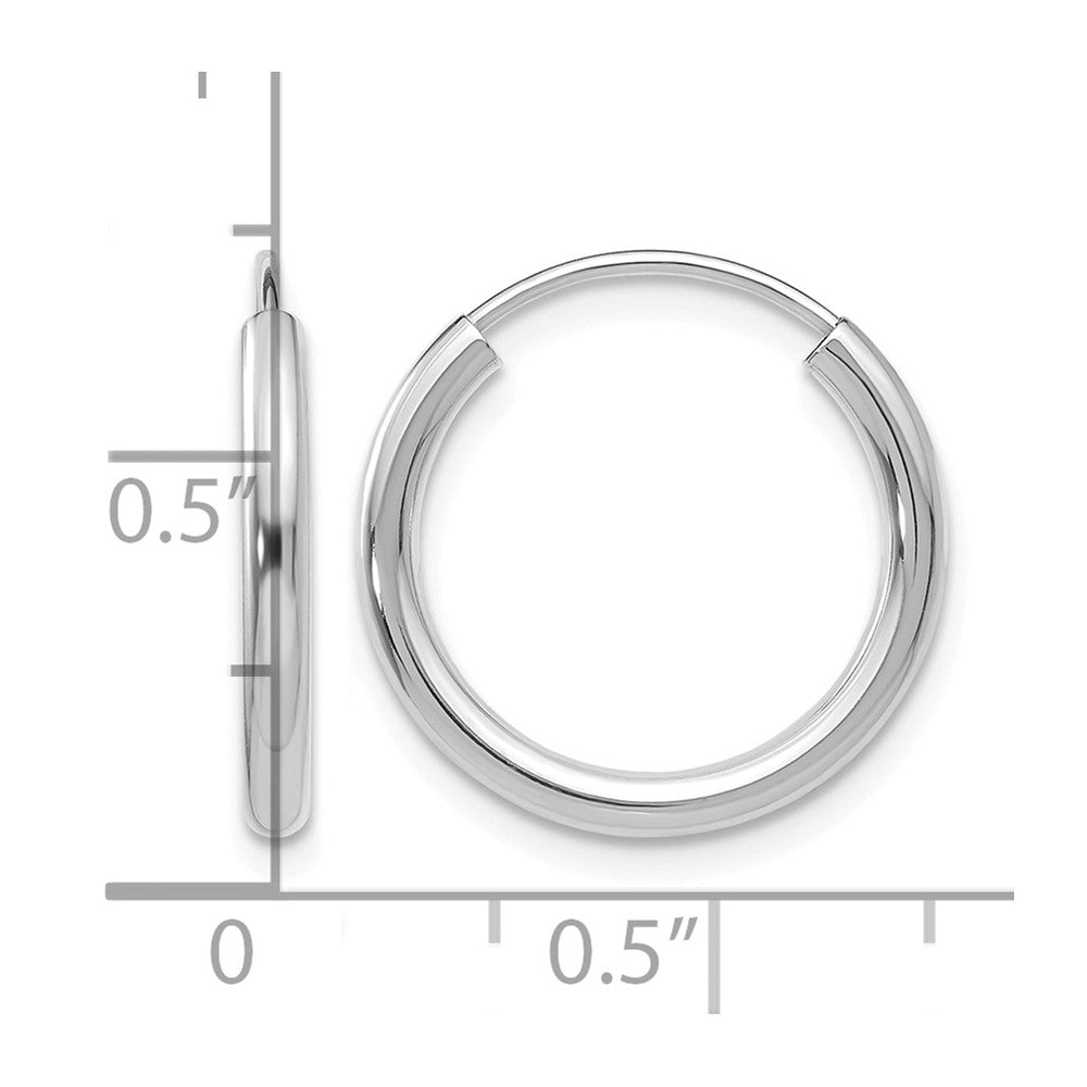 14k White Gold 2x17mm Polished Round Endless Tube Hoop Earrings