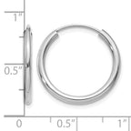 14k White Gold 2x20mm Polished Round Endless Tube Hoop Earrings