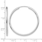 14k White Gold 2x35mm Polished Round Endless Tube Hoop Earrings