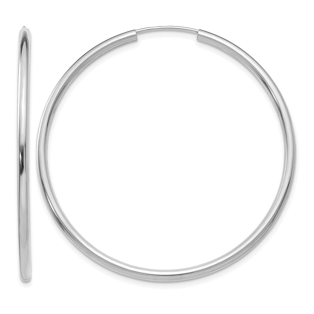 14k White Gold 2x45mm Polished Round Endless Tube Hoop Earrings