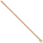 14K Rose Gold 5mm Hand Polished with Ridged Edge Fancy Link Fancy Lobster Clasp Bracelet
