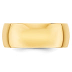 14k Yellow Gold 8mm Lightweight Half Round Wedding Band
