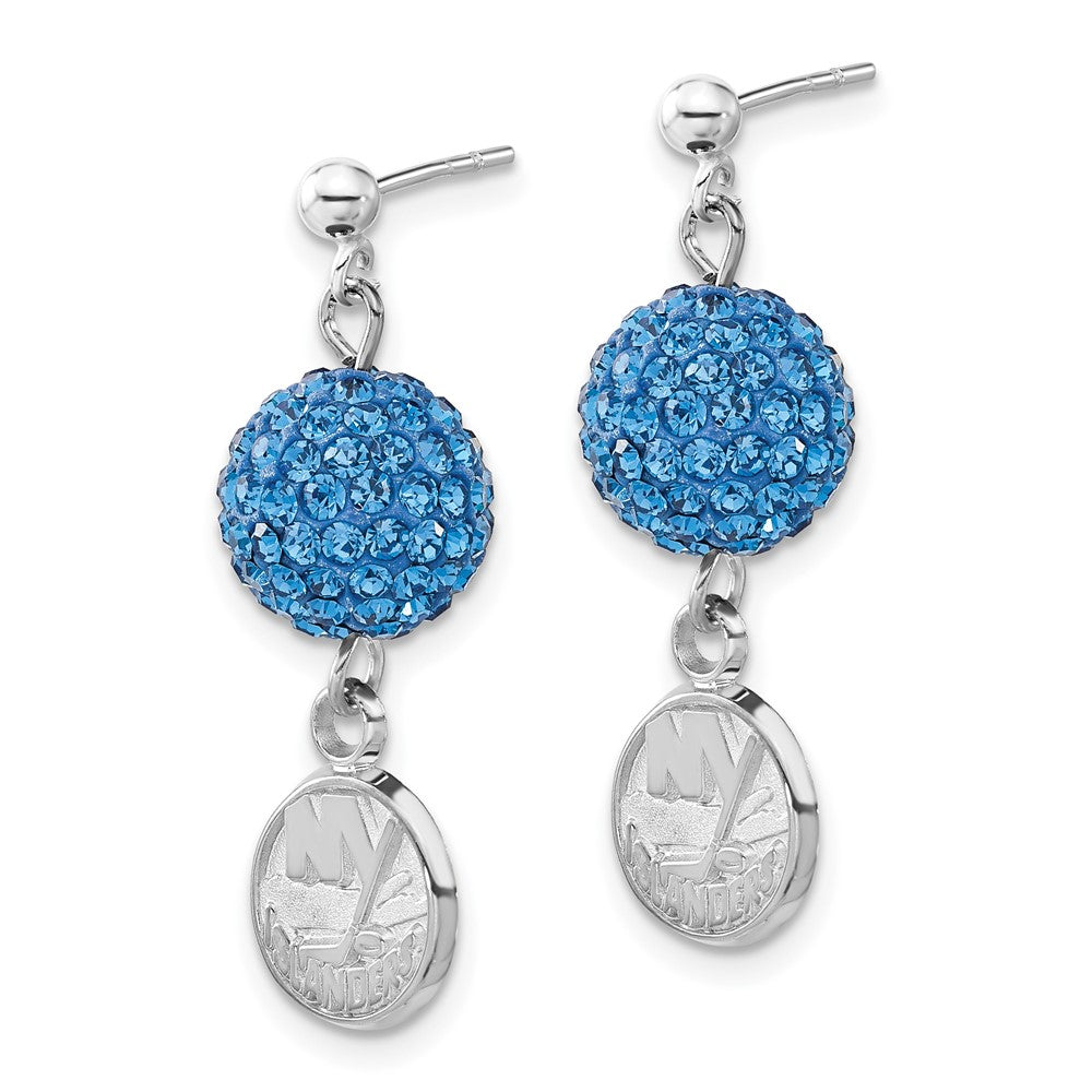 Sterling Silver NHL New York Islanders Blue Crystal Dangle Earrings