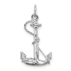 14K White Gold Solid Polished 3-D Anchor with Rope Charm