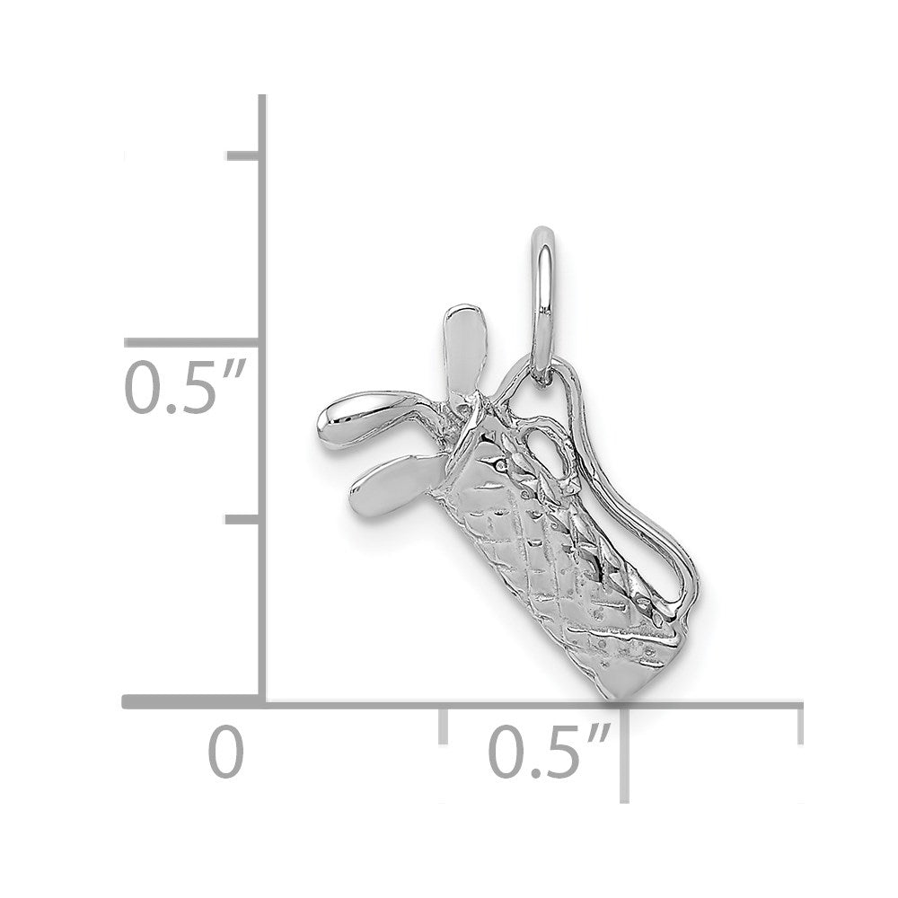 14k White Gold Solid Polished 3-D Golf Bag with Clubs Charm
