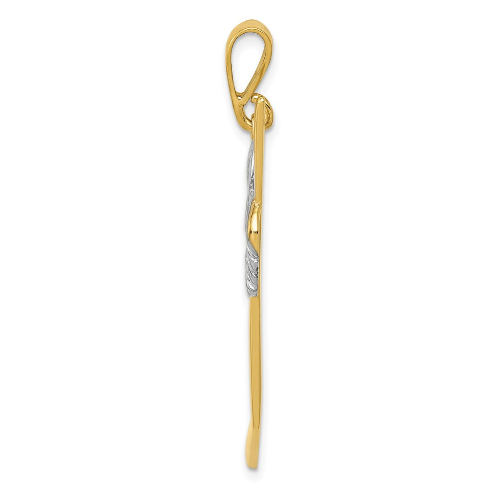 14K and White Rhodium Solid Polished Hockey Stick and Glove Pendant