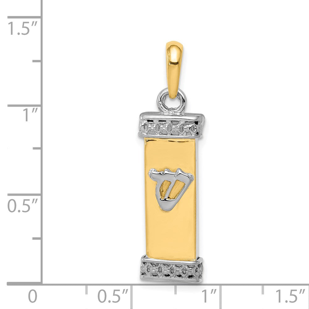 14K Two-Tone 3-D Mezuzah with Shin Pendant
