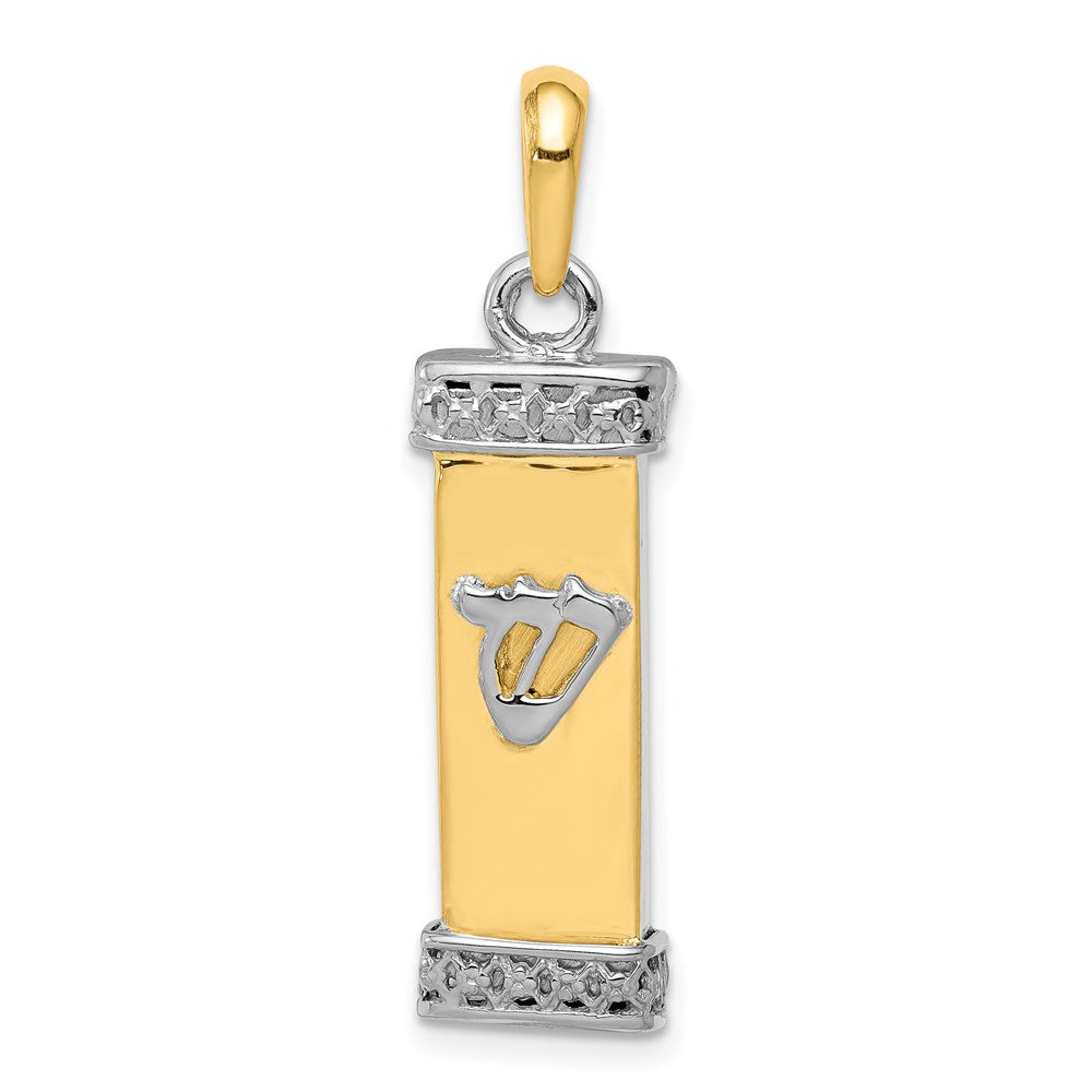 14K Two-Tone 3-D Mezuzah with Shin Pendant