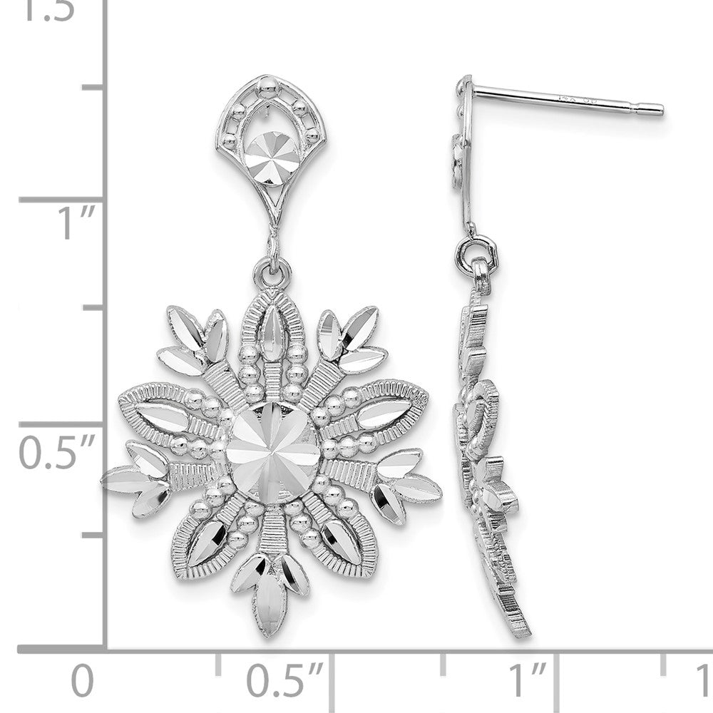 14k White Gold Fancy Snowflake Dangle Post Earrings