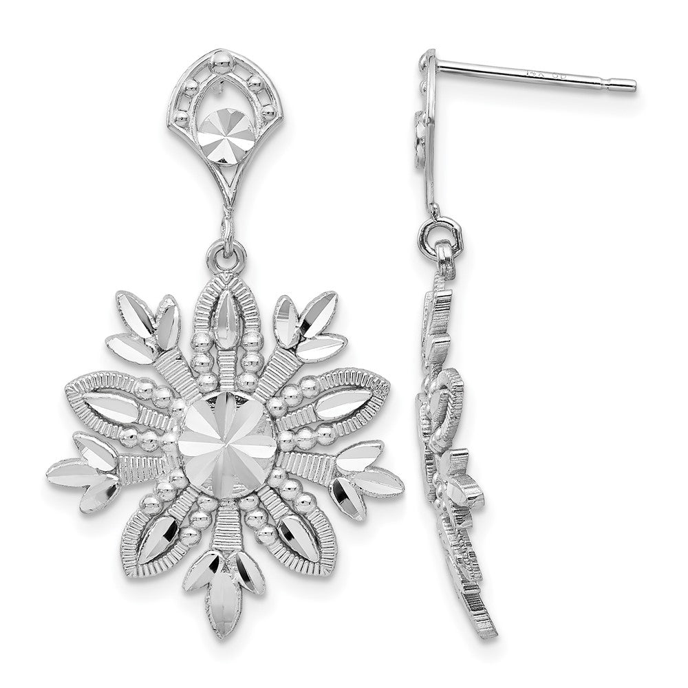 14k White Gold Fancy Snowflake Dangle Post Earrings