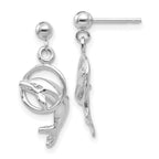 14k White Gold Polished Dolphin Jumping Through Hoop Dangle Post Earrings