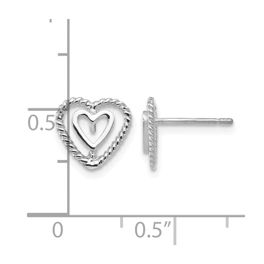 14k White Gold Polished Open Heart-in-Heart Post Earrings