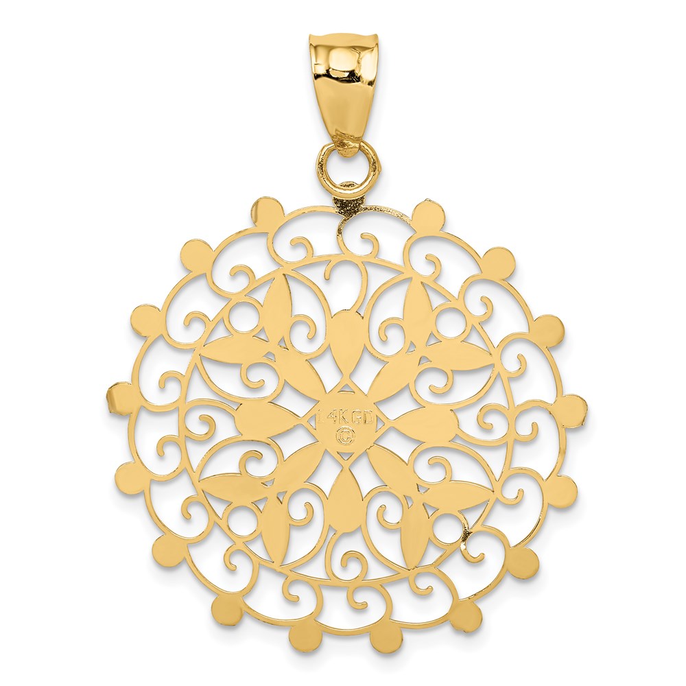 14k and White Rhodium Diamond-cut Filigree Pendant