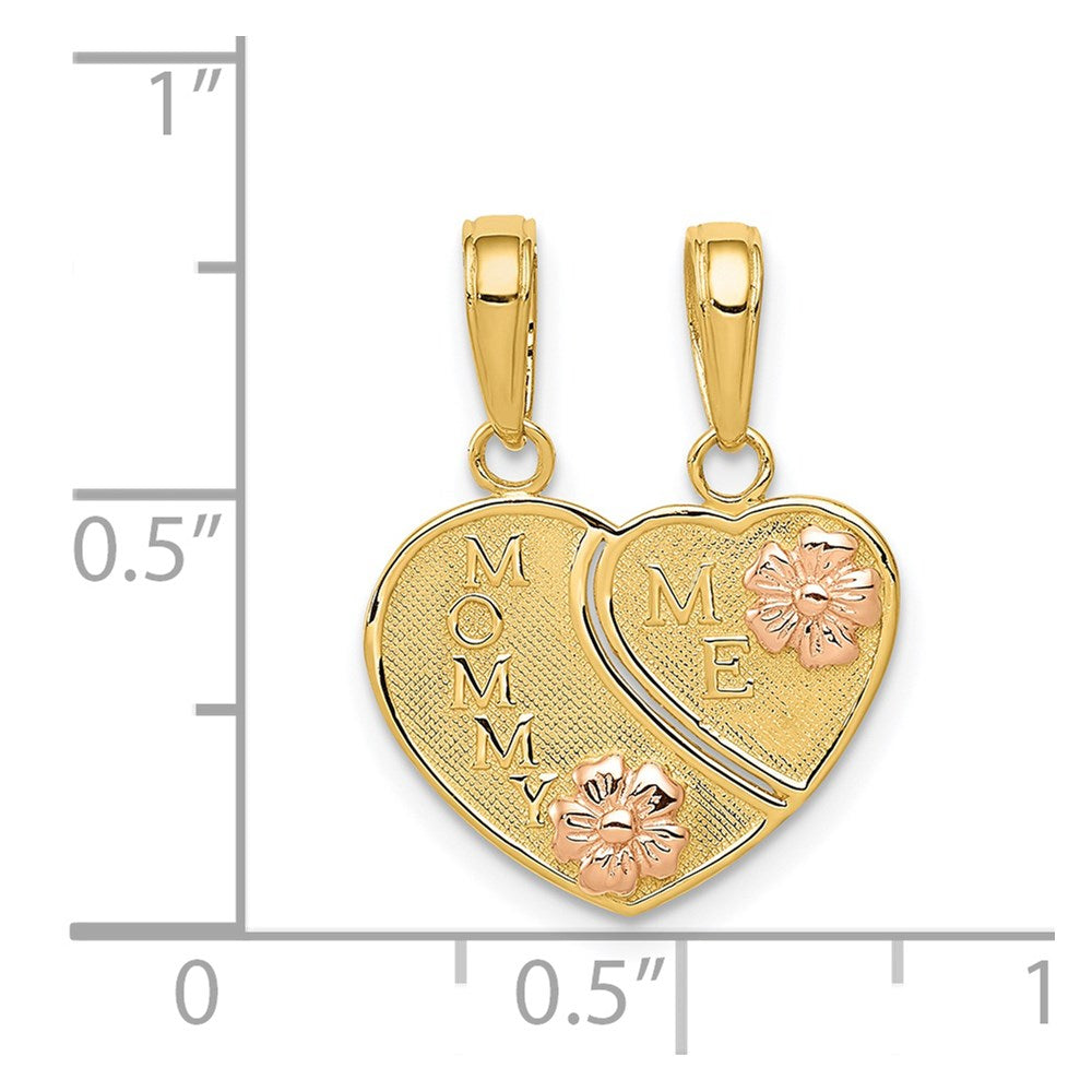 14k Two-tone with Flowers MOMMY-ME 2-Piece Break-apart Heart Pendant
